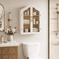 thumbnail image 2 of 31.5×23.6" Arched Bathroom Wall Cabinet with Glass Doors, Wall Mounted Display Cabinet with Adjustable Shelves, Hanging Storage Cabinet for Kitchen, Living Room, 2 of 9