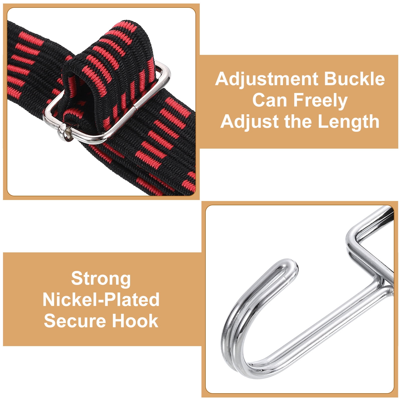 Uxcell 4 Pack Adjustable Bungee Cords with Hooks, 79 Inch Flat Heavy Duty Elasticity Straps Rubber Bungee Cords with Buckle for Outdoor, Camping, Tarp, Bike Rack, Luggage, Black Red