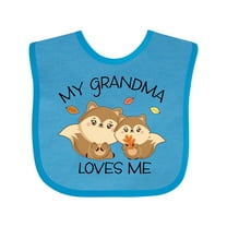 Inktastic My Grandma Loves Me with Cute Squirrels in Autumn Boys or Girls Baby Bib