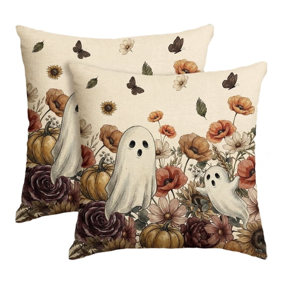 Sm:)e Ghost Pumpkin Flowers Butterfly Halloween Pillow Covers 18x18 Inch Set of 2, Cushion Covers for Sofa Home Decor
