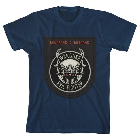 Dungeons & Dragons Warduke Evil Fighter Patch Boy's Navy Blue T-shirt-Medium