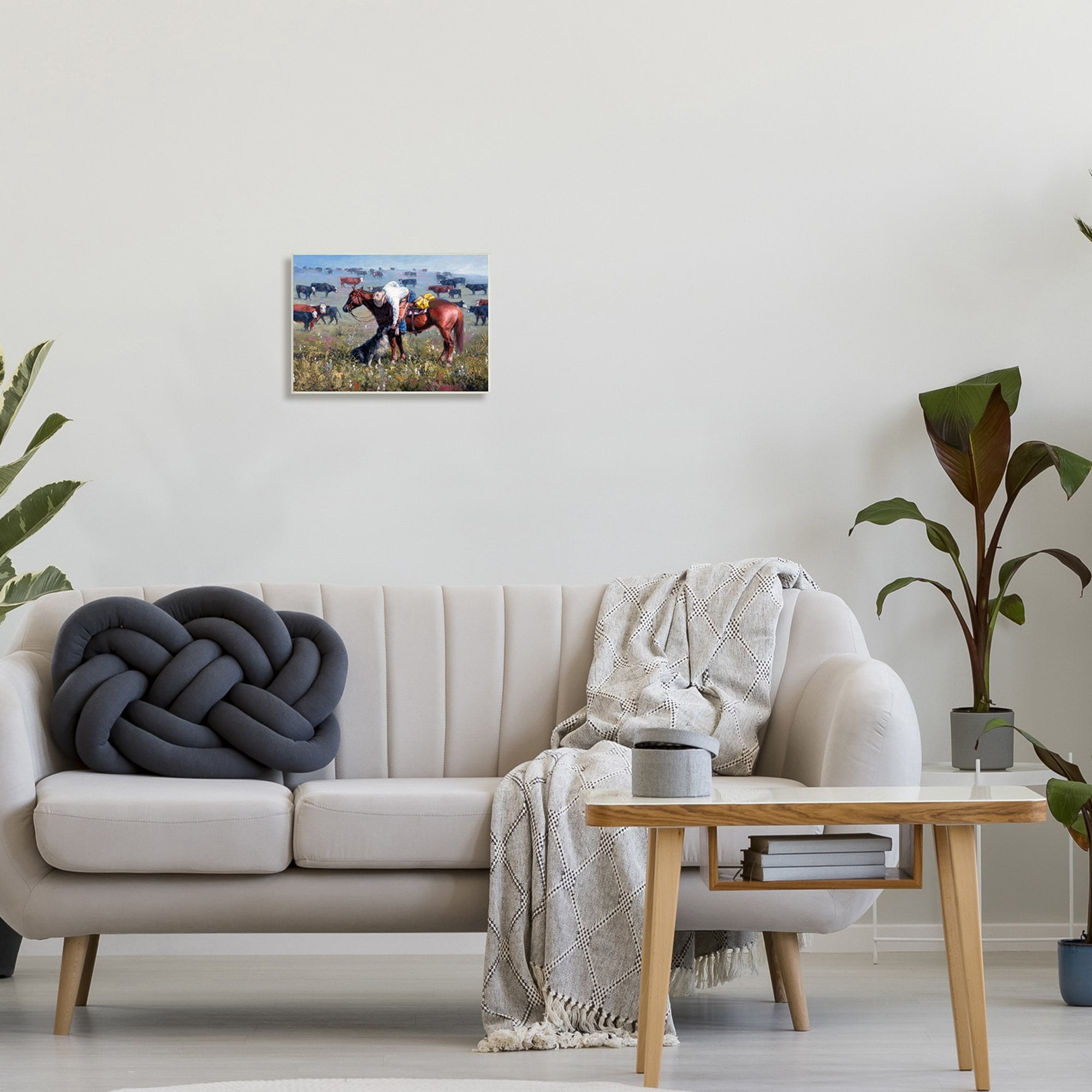 Stupell Industries Cowboy Petting Shepherd Farm Dog Cattle Grasslands Landscape,15 x 10, Design by Jack Sorenson
