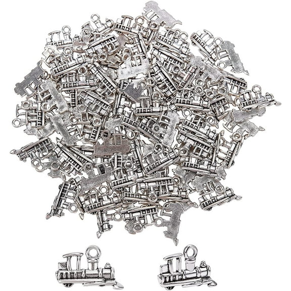 100pcs Silver Train Pendant Tibetan Metal Alloy Vehicle Pendants Charms for Bracelets Necklace Jewelry Crafts Making Accessories 15x12x2mm diy