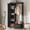 black, variant on Ataujin Armoire Wardrobe Closet, Wood and Metal Frame Clothes Storage Organizer, Open Hanging Rod, Bottom Drawer, Freestanding Bedroom Furniture