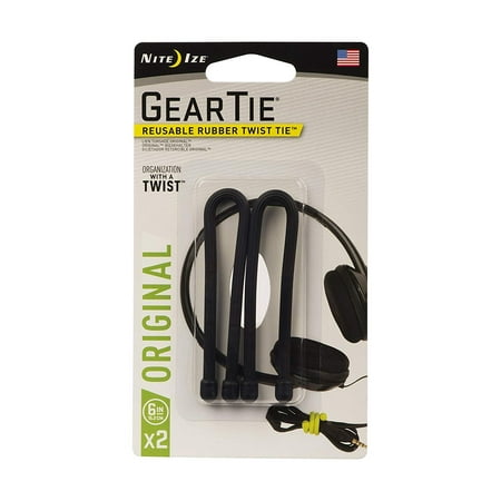 

Nite Ize Original Gear Tie Reusable Rubber Twist Tie 6-Inch Black 2 Pack Made in the USA