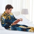 thumbnail image 6 of Naloa Moonlit Golden Tree Peacock Men’s Pajamas Set - Long Sleeve Button Down Sleep Shirt and Pajama Bottoms Sleepwear Set-Large, 6 of 7