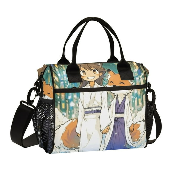 Lunch Bag Insulated Lunch Box Leakproof Reusable Cooler Tote Adjustable Shoulder Strap for Men Women Cartoon Fox on Street 9L