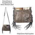 thumbnail image 3 of Urbalabs Western Crossbody Fringe Buckle Cowhair Leather Messenger Teal Stone Tooled Tote Bag Hand Stitched Purses (Dark Brown), 3 of 7