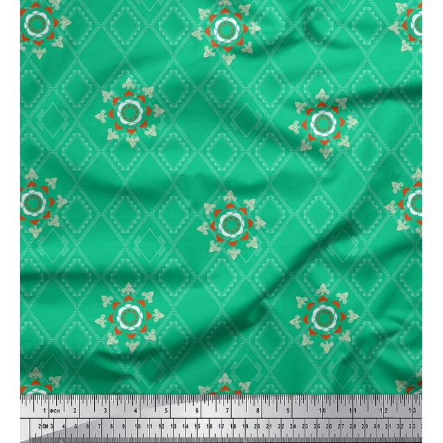 Soimoi Polyester Crepe Fabric Damask & Argyle Geometric Printed Fabric 1 Yard 52 Inch Wide