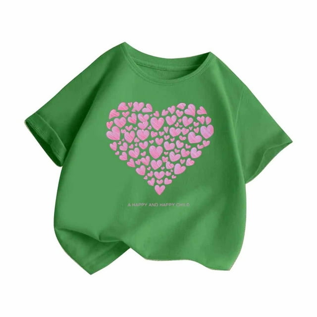 T-Shirt à Manches Courtes à Col Rond avec Imprimé Cœur pour Fille, T-Shirts Graphiques, Haut Mignon