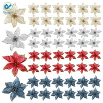 Deago 36 Pcs 5.9 in Christmas Tree Decorations Glitter Poinsettia Artificial Flowers for Xmas Tree Ornaments (Red)