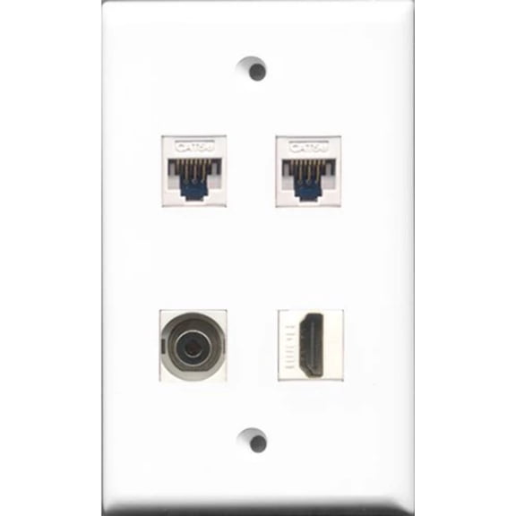 RiteAV - 1 Port HDMI and 1 Port 3.5mm 2 Port Cat5e Ethernet White Wall Plate