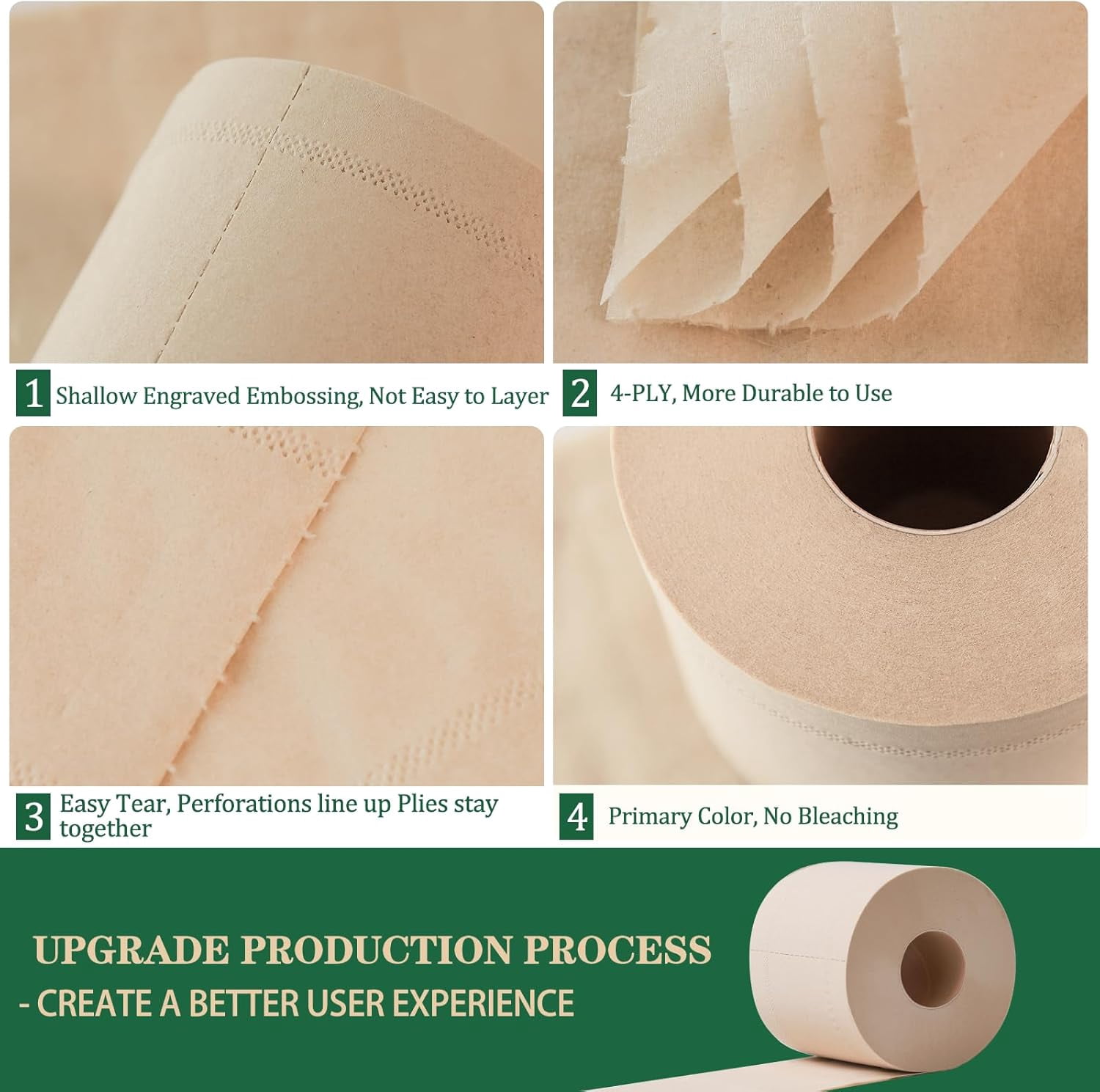 Bamboo Toilet Paper, 4-Ply, 18 Rolls, 200 Sheets Per Roll, Total 3600 Sheets, Unbleached, Sustainable and Tree Free, Soft, Strong, Earth-Friendly