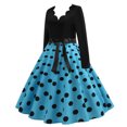 thumbnail image 4 of Fesfesfes Women Gowns A Line Flare Vintage Dress Prom Swing Long Sleeve Polka Dot Printing Party Dress Clearance Under $10, 4 of 6