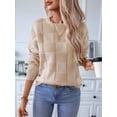 thumbnail image 6 of Casual Crewneck Sweaters for Women Checkerboard Texture Fall Fashion Pullover Tops Winter Outfits Apricot XL, 6 of 10