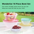 thumbnail image 2 of 10 piece food storage bowl set, featuring vintage colors, dishwasher washable, BPA free (5 containers, 5 lids), 2 of 9