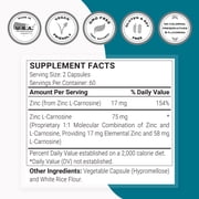 SuperSmart Zinc L-Carnosine 75mg per Day (Well-Tolerated) - Zinc Carnosine Supplement | Non-GMO & Gluten Free - 120 Vegetarian Capsules