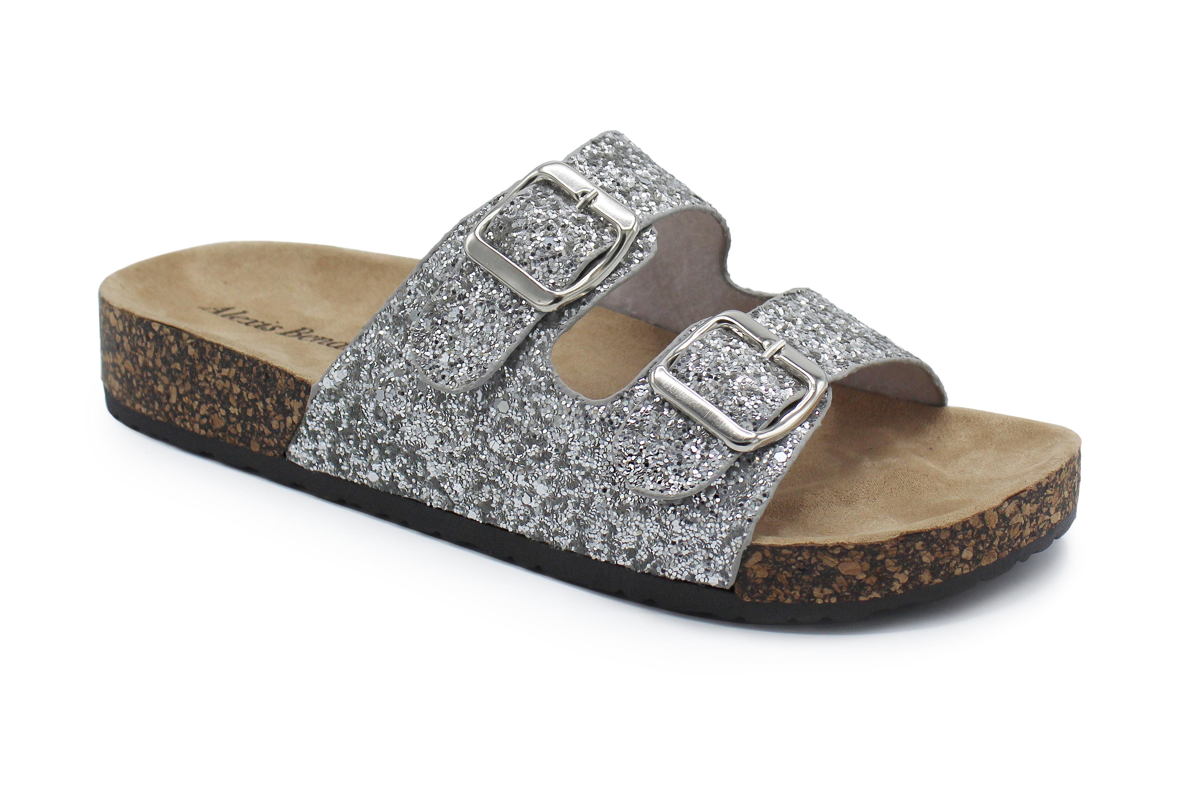 glitter double buckle sandals