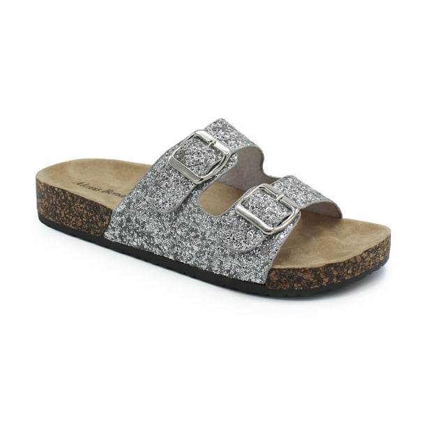double buckle strap footbed sandals