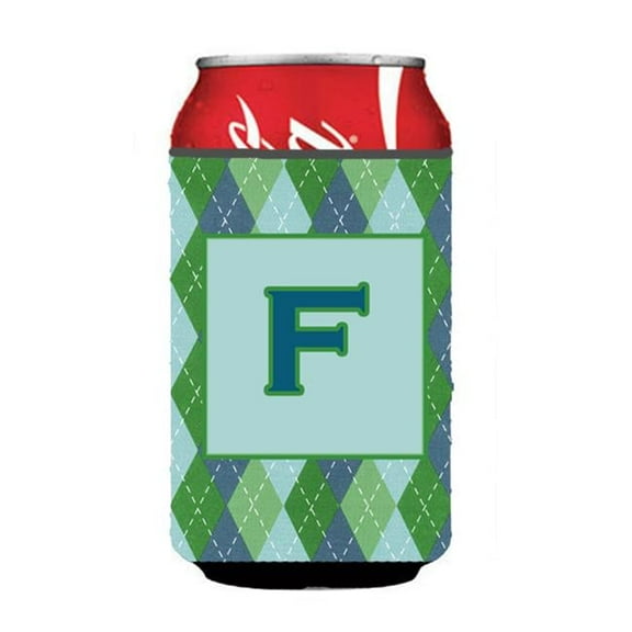 Letter F Initial Monogram - Blue Argoyle Can Or Bottle  Hugger
