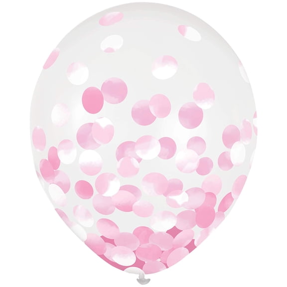 Pink Foil 12-inch Latex Confetti Balloons - 6 pcs