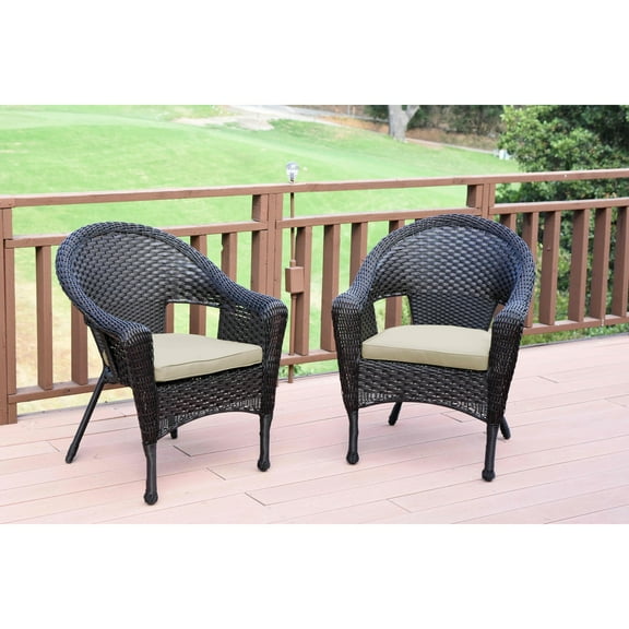 Jeco Wicker Patio Chair in Brown and Tan (Set of 2)