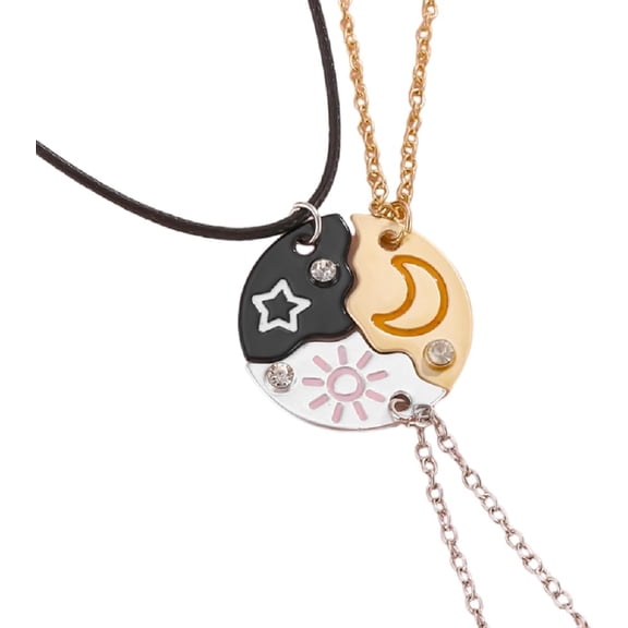 3 Pcs Set BFF Necklace Best Friend Necklaces for 3 Split Heart Engraved Weirdo 1/2/3 Necklace Sun Star Moon Pendant Friendship Thanksgiving Day Gifts