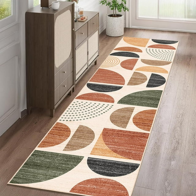 Boho Rug Washable x Area Rugs for Bedroom Entryway Living Room Bedside Small Throw Floor Carpet Non Slip Soft Indoor Modern Abstract Bohemian Orange