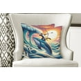 thumbnail image 4 of Ambesonne Nautical Throw Pillow Cover Pack of 2, Archer Wild Cat on a Whale, 2 Pcs-24" x 24", Teal Purple and Orange, 4 of 5