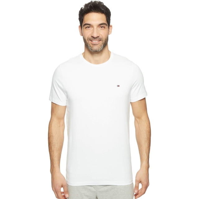 Camiseta de pijama con cuello redondo con la bandera de Tommy Hilfiger, algodón blanco