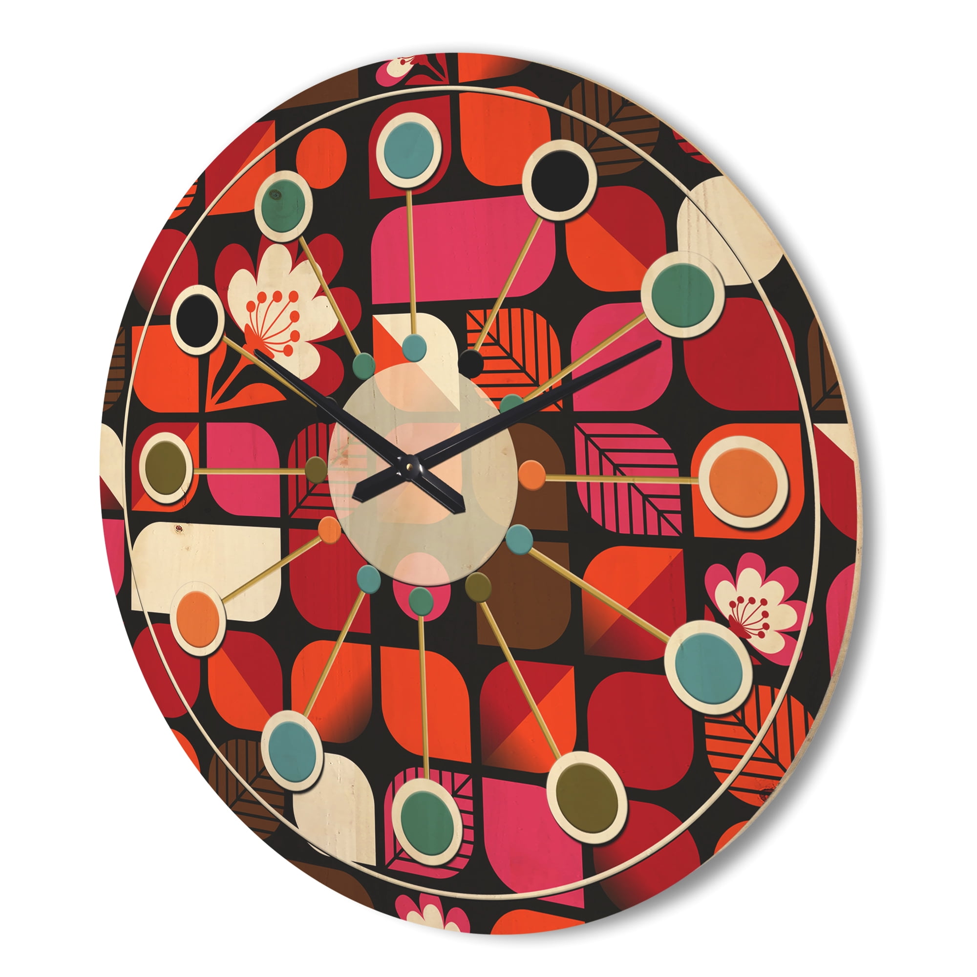 Designart 'Retro Geometric Flower Design I' Mid-Century Modern Wood Wall Clock