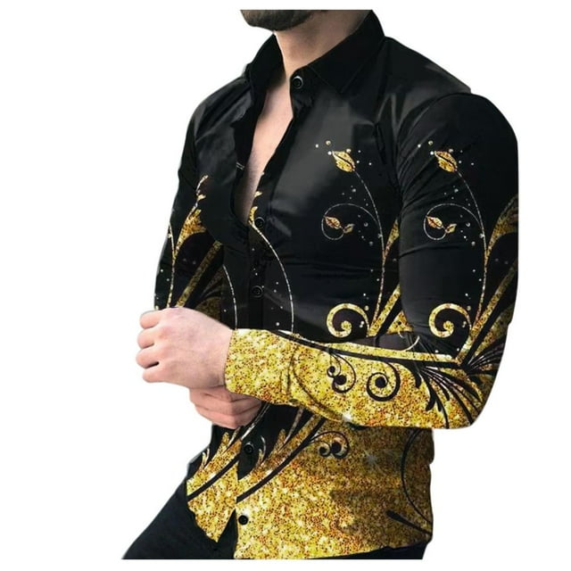 EIMELI Men Summer Casual Printed Lapel Shirt Button Down Cardigan Shirts