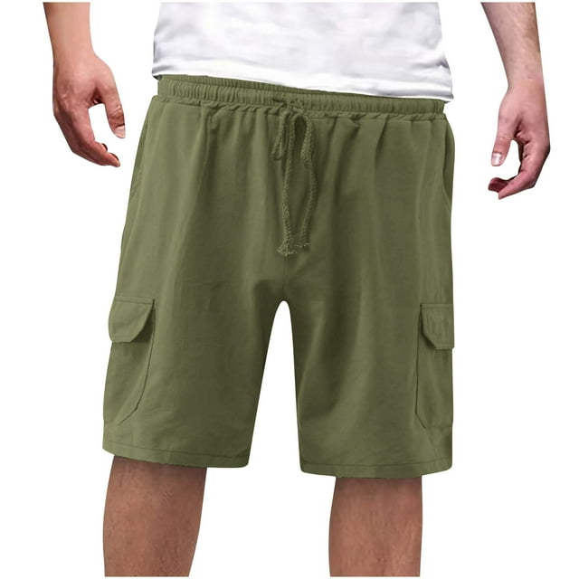 Dagugfen Cargo Shorts for Men Elastic Waist Drawstring Loose Outdoor Running Sports Shorts with Pockets