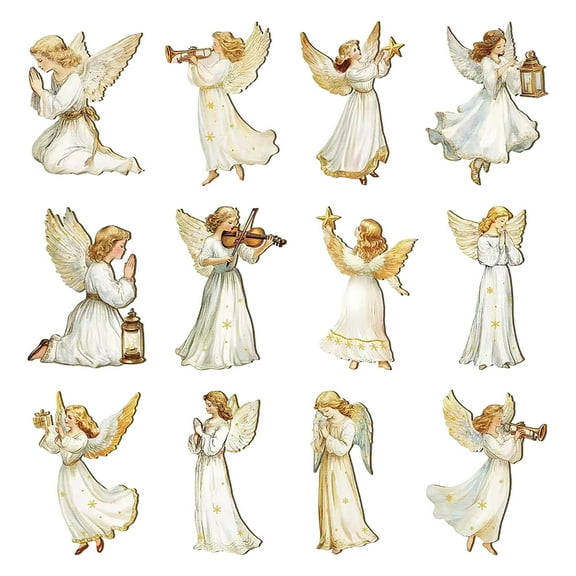 12PC White Angel Christmas Ornaments Wooden Xmas Tree Decorations Rustic Hanging Ornaments Farmhouse Angel Christmas Decorations for Xmas Tree Holiday Indoor Decor
