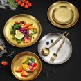 thumbnail image 4 of Round Gold Serving Tray- Stainless Steel Heavy Duty Kitchenware Round Metal Plates for BBQ Steak Dessert Buffet Plate, 4 of 8