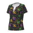 thumbnail image 2 of Goofa Mardi Gras6 Pattern Womens Deep V Neck Low Cut Tops Casual Summer Short Sleeve Ribbed Knit T-Shirts-Large, 2 of 5