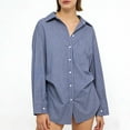 thumbnail image 2 of Craaazy Women's Lapel Striped Long Sleeve Button Down Shirts Gifts, 2 of 8