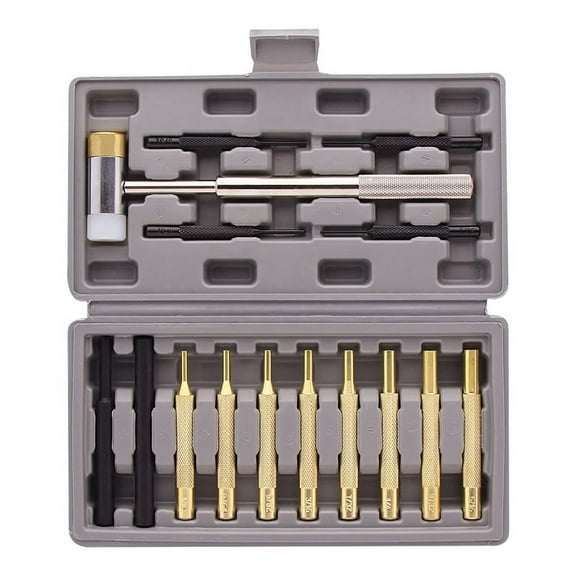 Professional Roll Pin Punch Set & Hammer -With Brass, Steel, Plastic Punches and Interchangeable Head