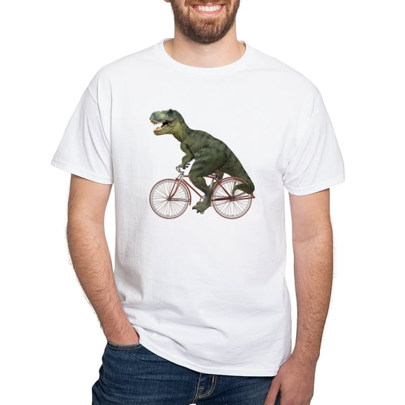 CafePress - Cycling Tyrannosaurus Rex White T Shirt - Men's White Classic Cotton T-Shirts