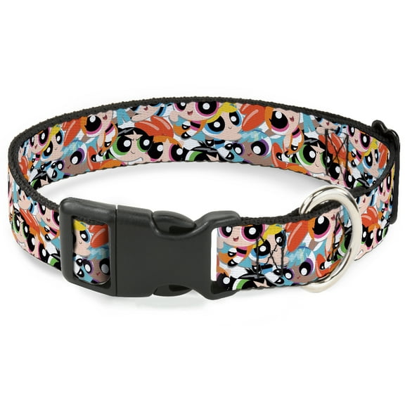 Warner Bros. Animation Pet Collar, Dog Collar Plastic Buckle, The Powerpuff Girls Expressions Stacked, 7 to 8.5 Inches 0.5 Inch Wide