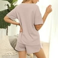 thumbnail image 3 of Scyoekwg Summer 2 Piece Outfits for Women Sweatsuits Sets Trendy Loose Solid Color Short Sleeve Round Neck Tops Shorts Home Pajamas Sets Casual Outfits (Khaki,L), 3 of 7