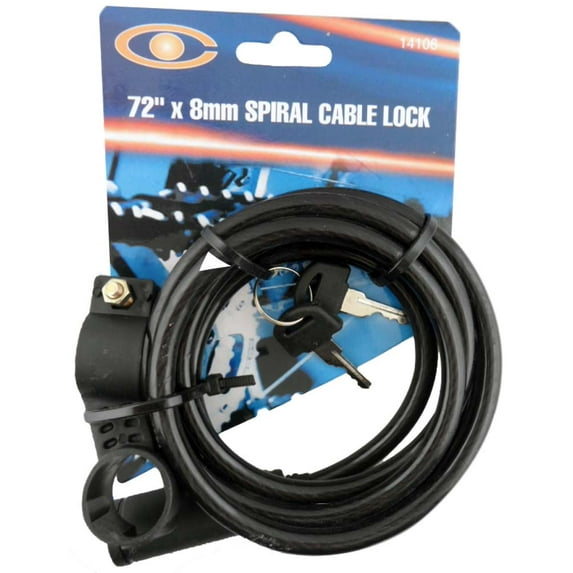 72 Inch x 8mm Spiral Cable Bike Lock (ToolUSA: TZ-TZ7849-YW)