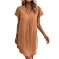 thumbnail image 2 of Mceream Summer Dresses for Women 2026 Vacation Cotton Linen V Neck Short Sleeve Midi Beach Dresses Casual Loose A Line Knee Length Shift Dress Orange XL, 2 of 7