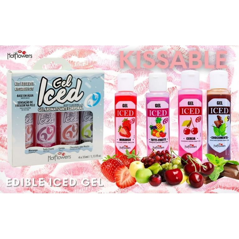 Hot Flowers Body Massage Edible Oil Iced Gel Set Sweet Aphrodisiac Flavors for Women and Men