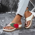 thumbnail image 4 of Rokment Women's Orthopedic Wedge Walking Flip Flops Boho Beach Vintage Casual Color Block Leather Arch Support Platform Chunky High Heel Dress Slippers Backless Sandals White Size 7, 4 of 7