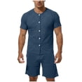 thumbnail image 1 of Camisetas de Manga Completa Hombres Bolsillo de Color Sólido Camiseta de Cuello Redondo de Manga Corta Abierta Completa con Pantalones Cortos de Cintura Elástica para Al Aire Libre, Casual, Uso Diari, 1 of 9