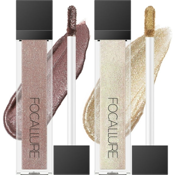 FOCALLURE 2PCS Liquid Glitter Eyeshadow,Metallic Long Lasting Waterproof Eye Makeup,COCO