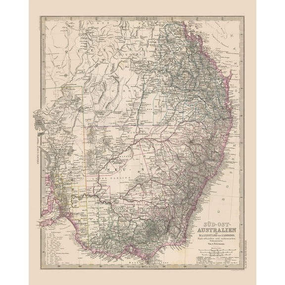 Historic Map - Australia Southeast - Stieler  1885 - Vintage Wall Art