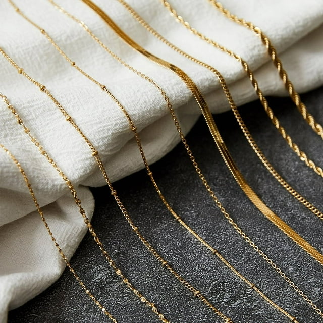Cadena torcida con pétalos de gypsophila, cadena de hueso de serpiente, cadena de bambú, cadena de acero de titanio chapada en oro, collar de cadena desnuda de 45, 50 y 60 cm