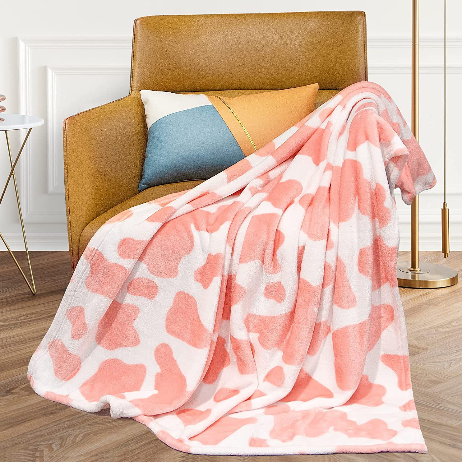 Pink Cow Blanket Cozy Warm Cow Print Throws and Blankets Fuzzy Plush Fleece Blankets with